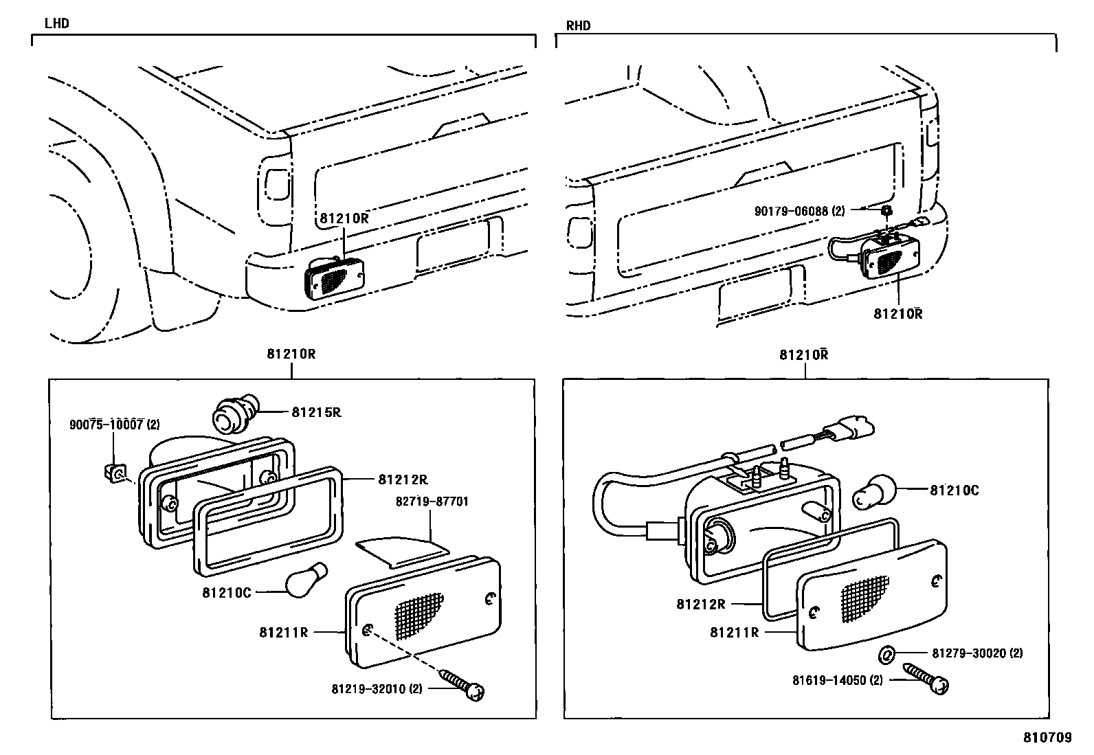 Toyota HILUX 后雾灯 EPC diagram — 810709