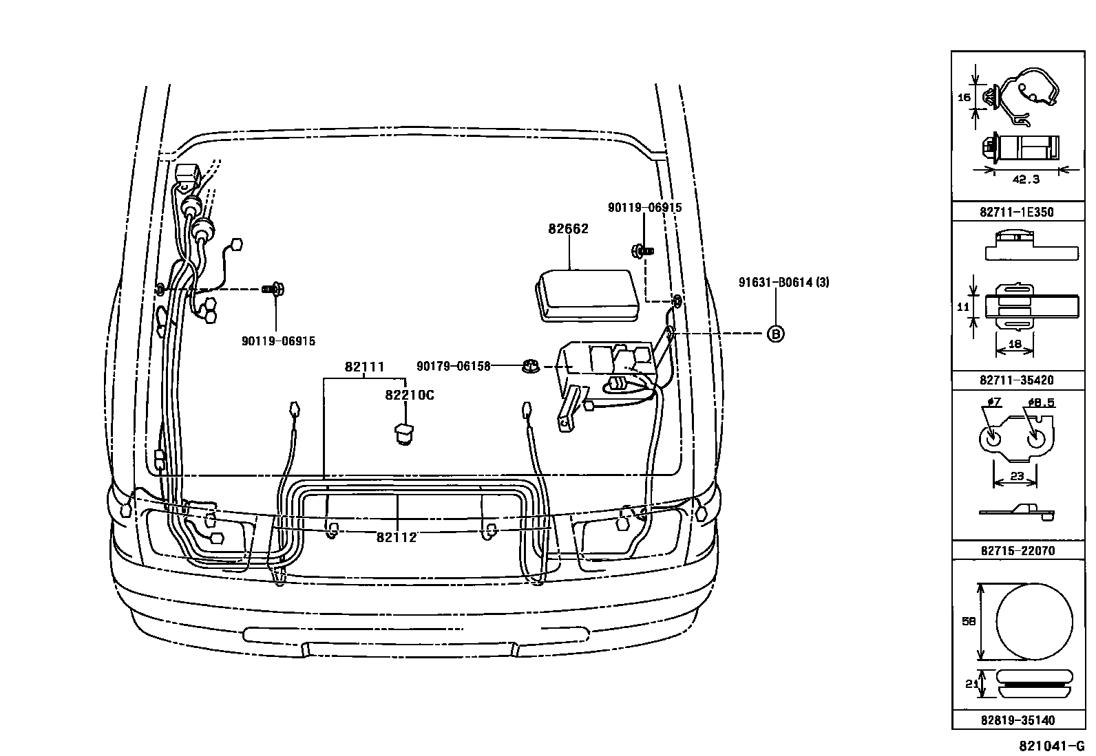 Toyota HILUX 线束和卡夹 EPC diagram — 821041G