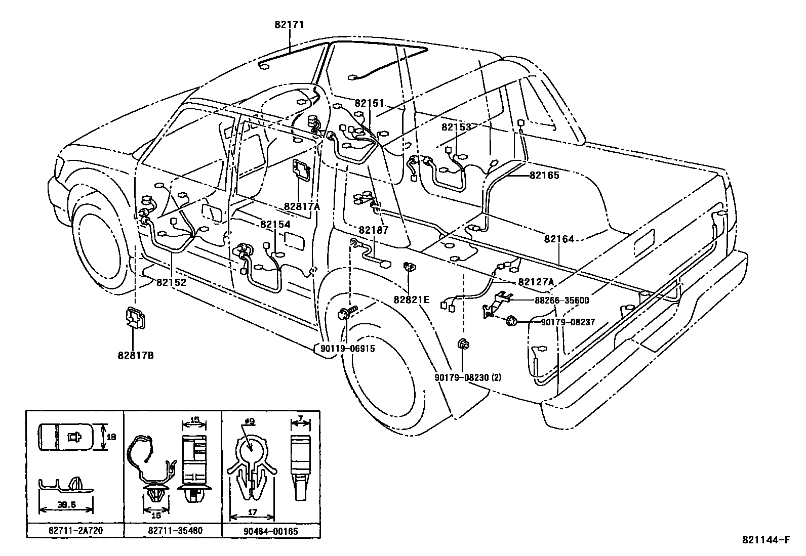 Toyota HILUX 线束和卡夹 EPC diagram — 821144F