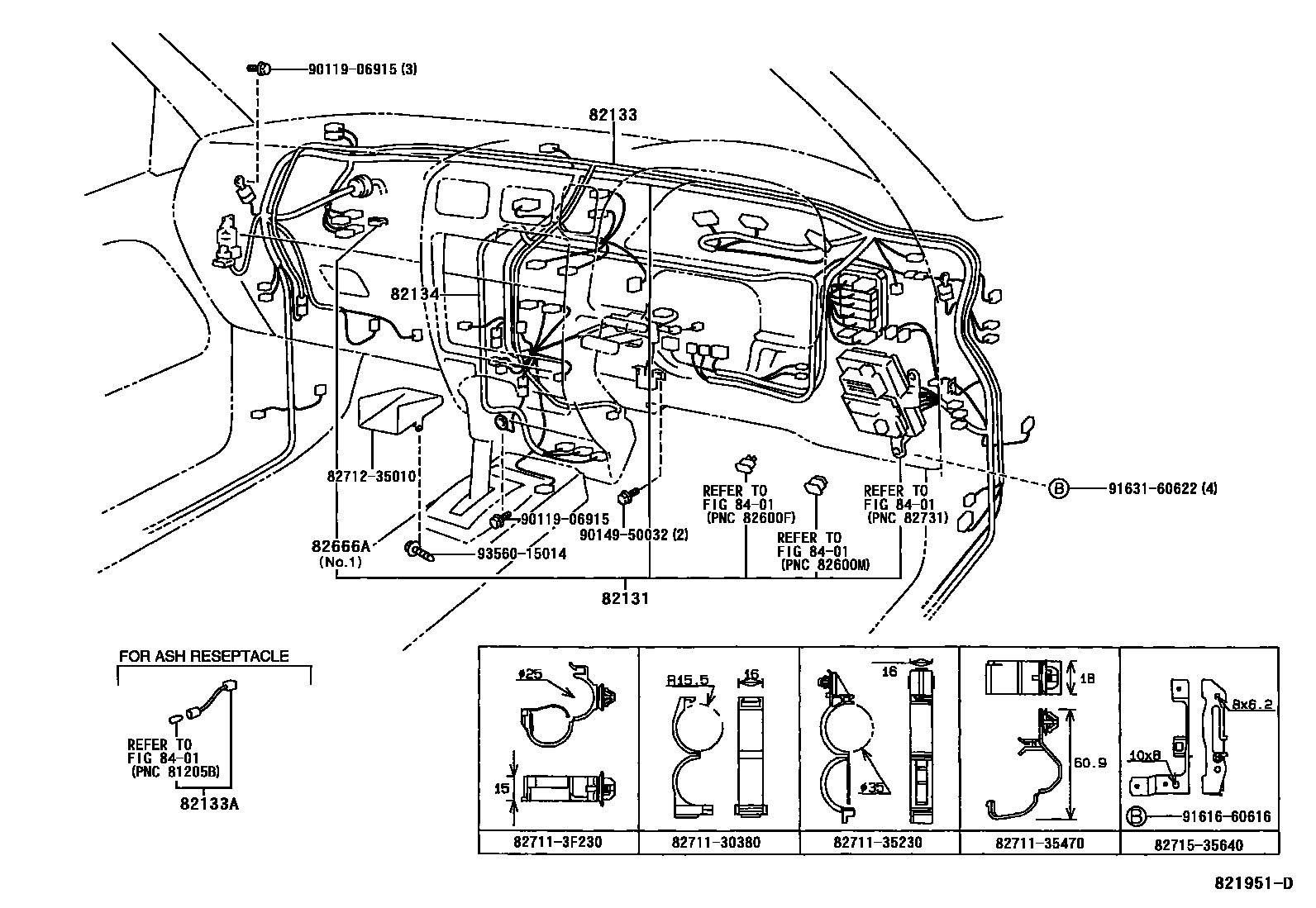 Toyota HILUX 线束和卡夹 EPC diagram — 821951D