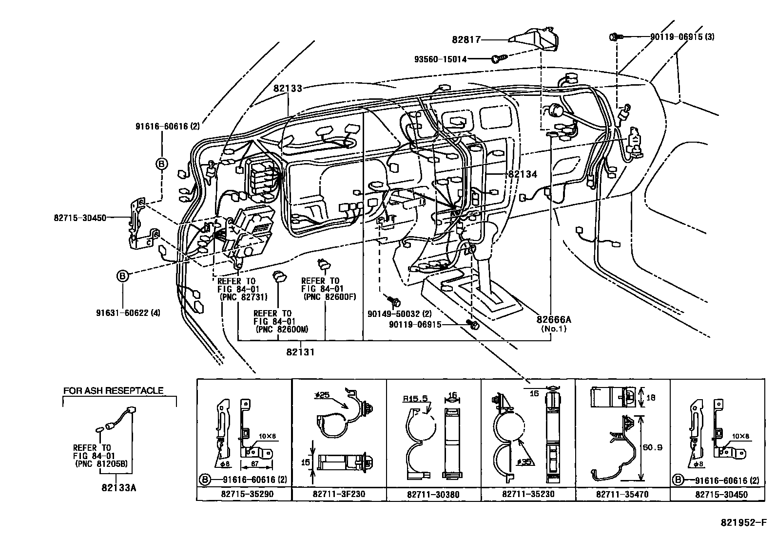 Toyota HILUX 线束和卡夹 EPC diagram — 821952F