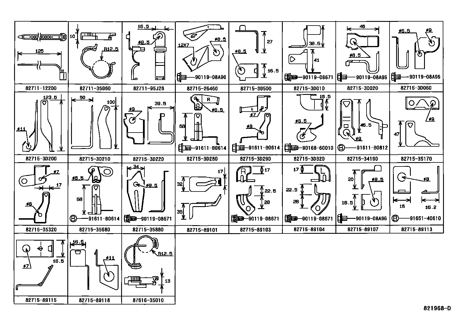 Toyota HILUX 线束和卡夹 EPC diagram — 821968D