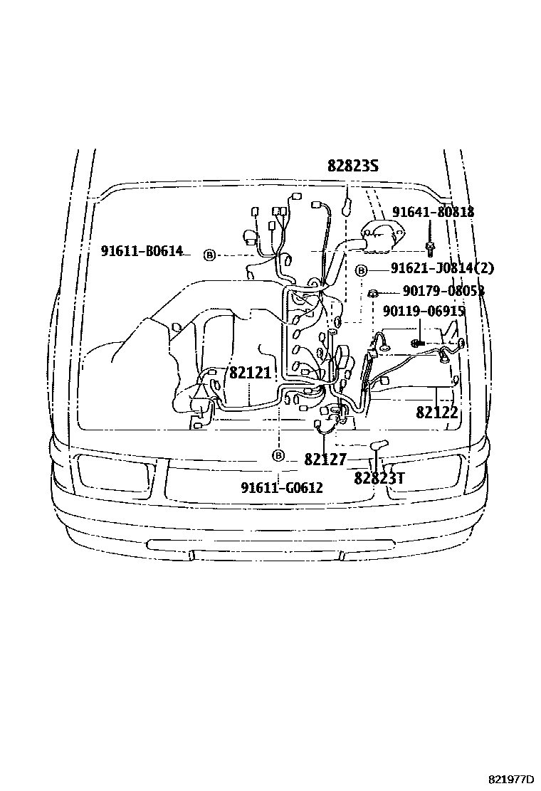 Toyota HILUX 线束和卡夹 EPC diagram — 821977D