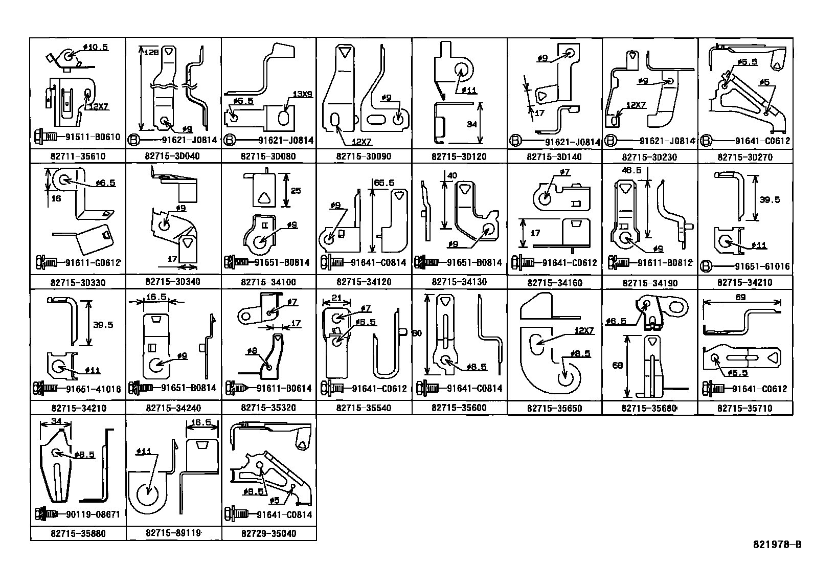 Toyota HILUX 线束和卡夹 EPC diagram — 821978B