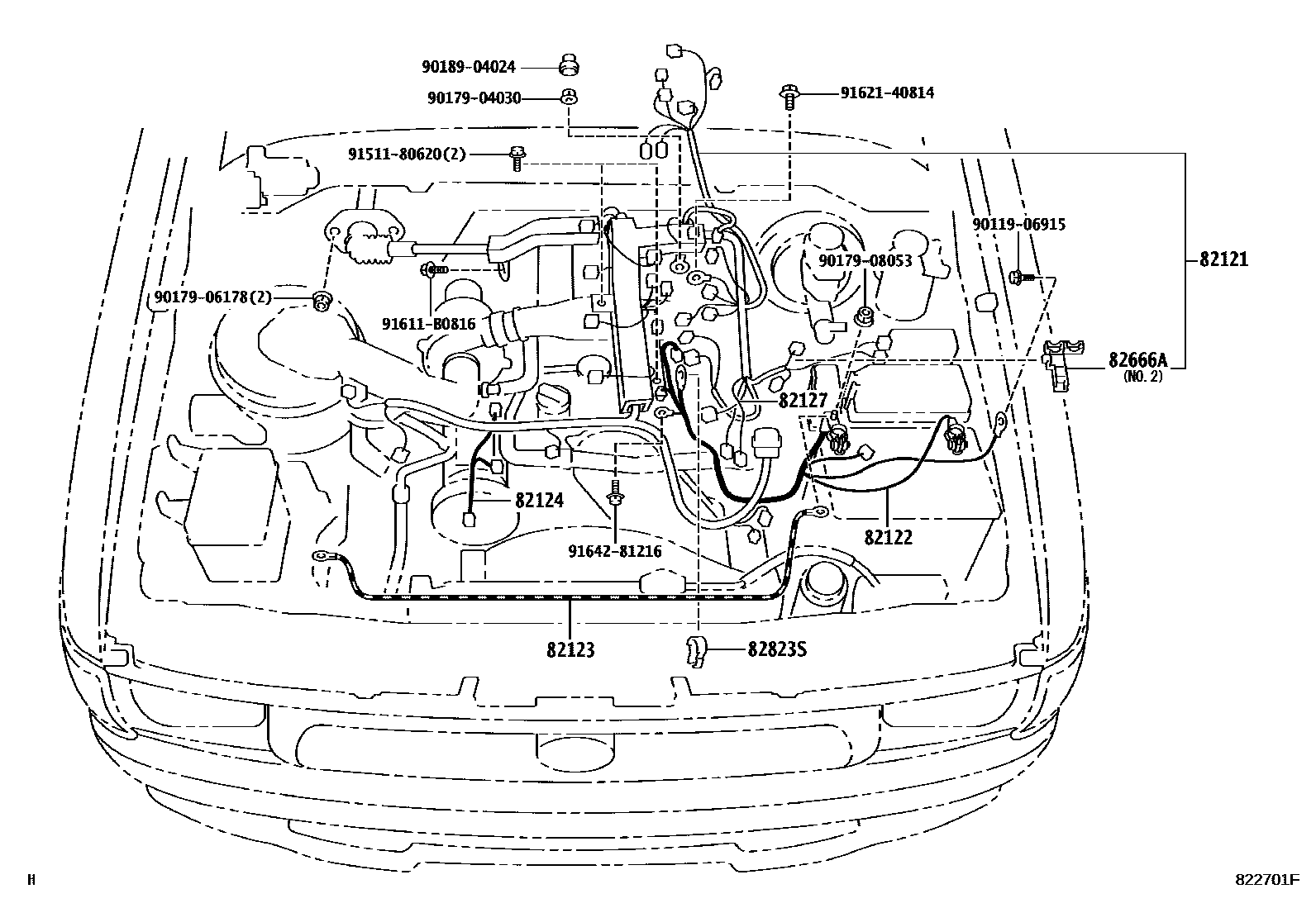 Toyota HILUX 线束和卡夹 EPC diagram — 822701F