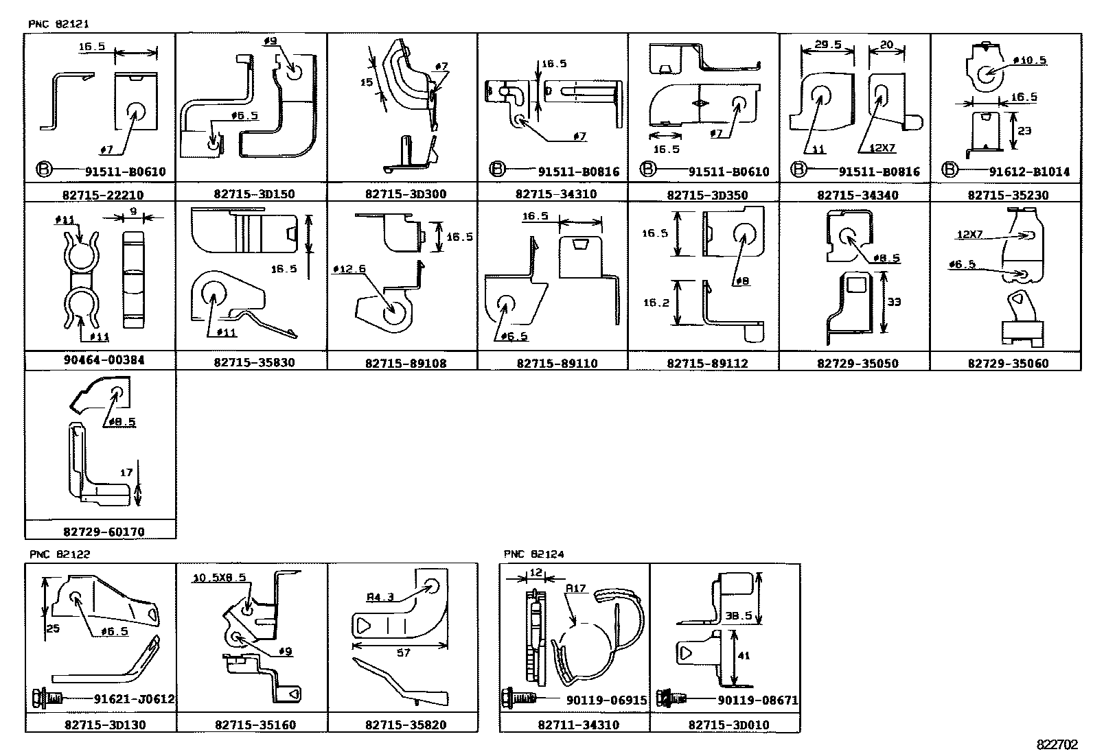 Toyota HILUX 线束和卡夹 EPC diagram — 822702D
