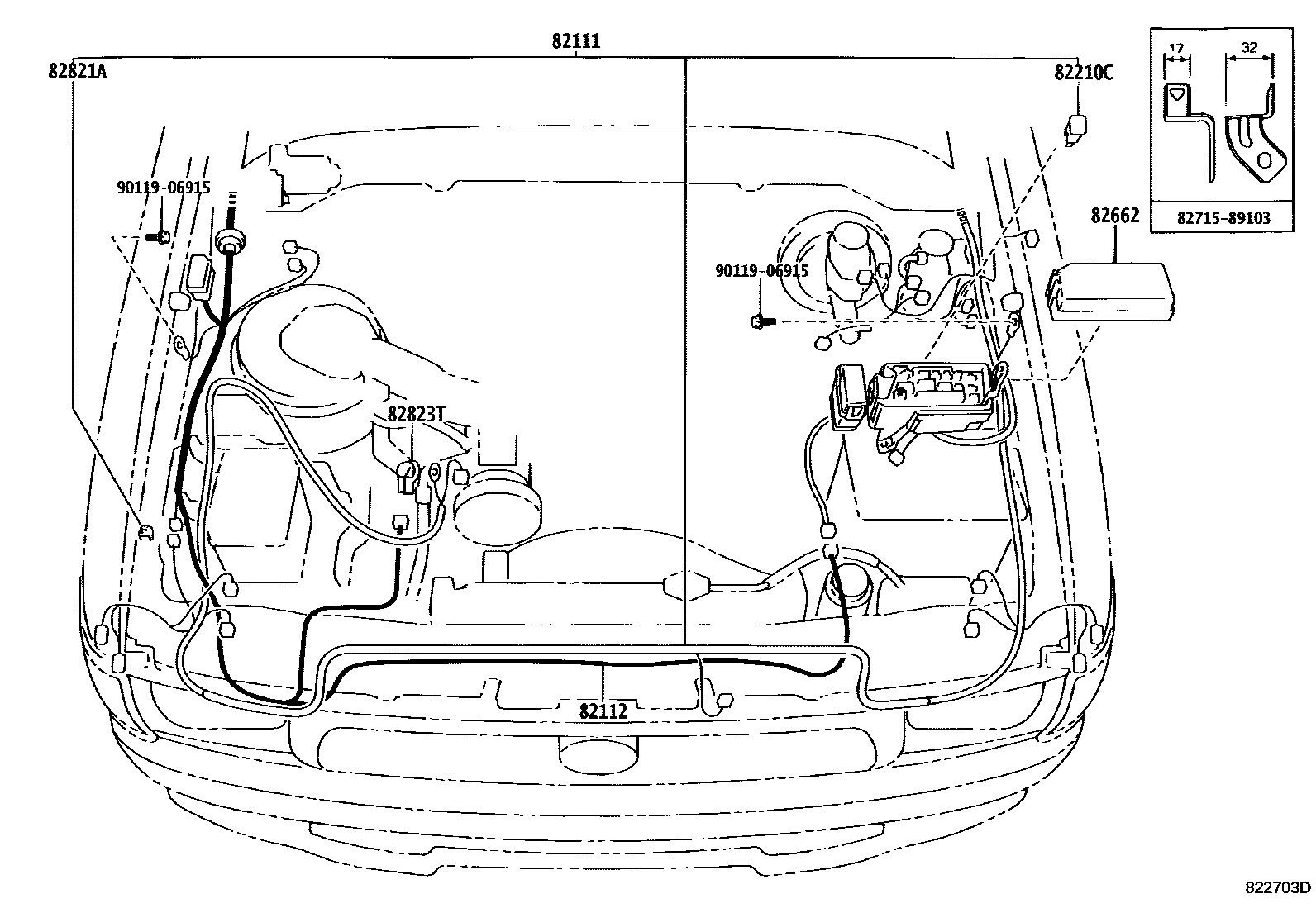 Toyota HILUX 线束和卡夹 EPC diagram — 822703D