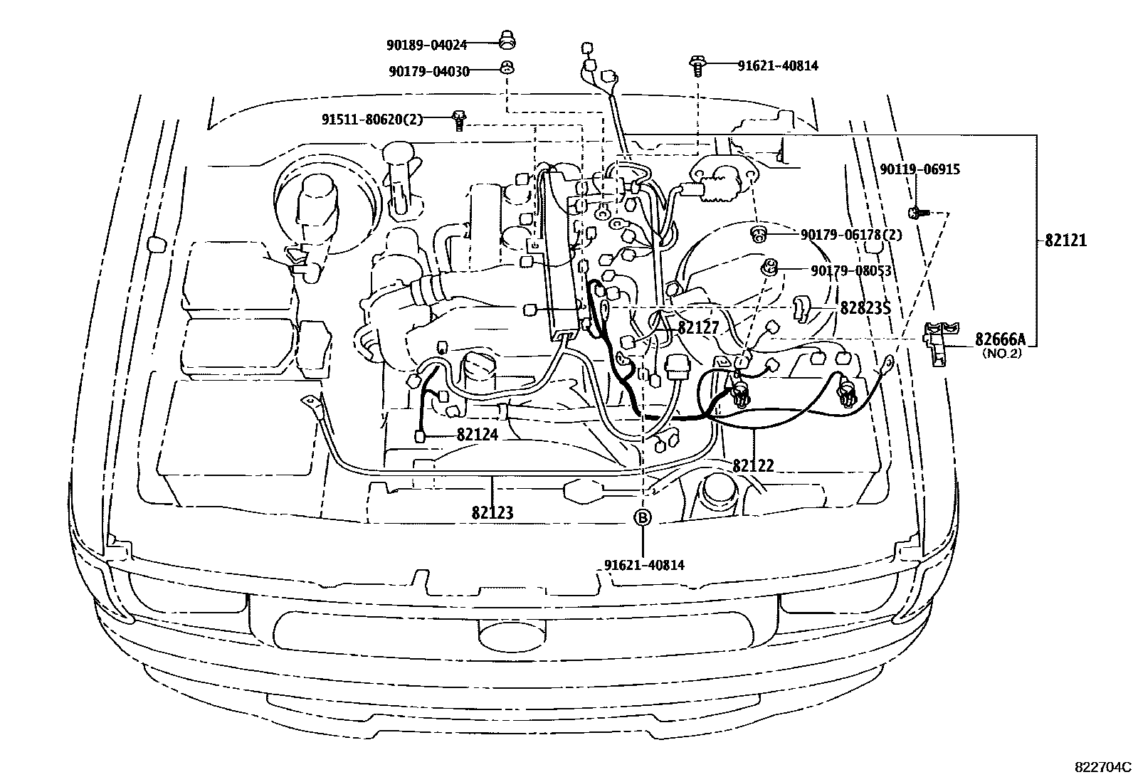 Toyota HILUX 线束和卡夹 EPC diagram — 822704C