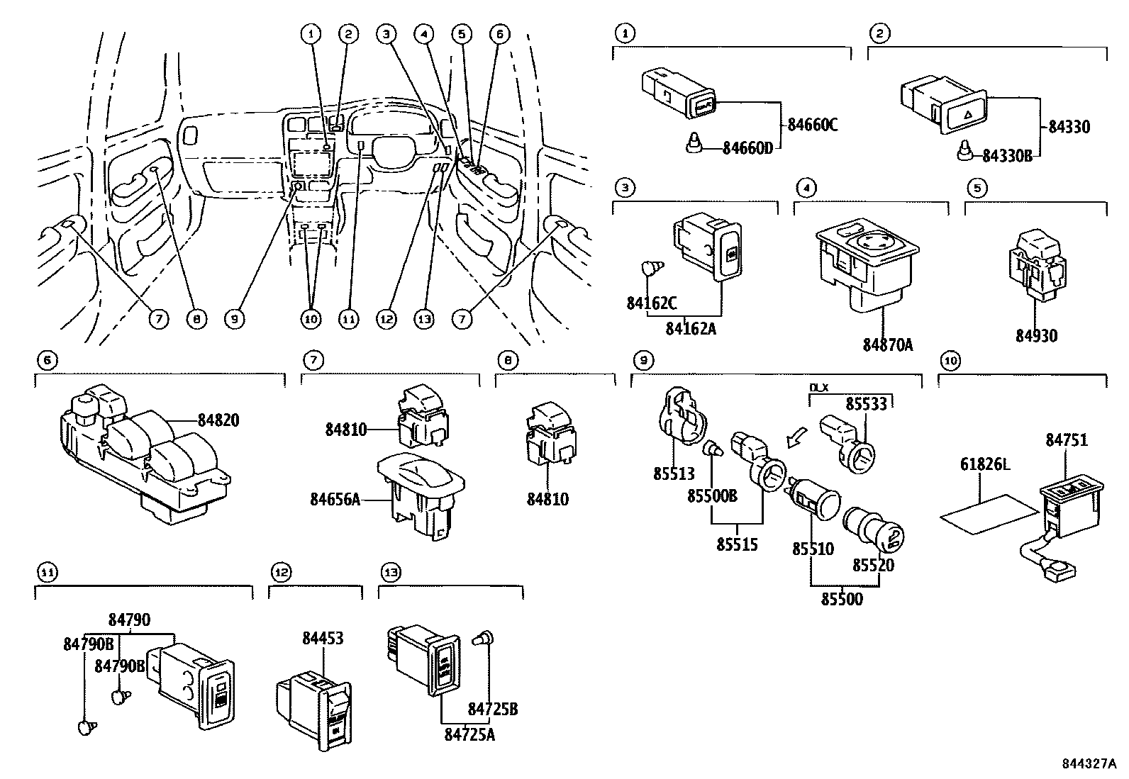 Toyota HILUX 开关和继电器和ECU EPC diagram — 844327A