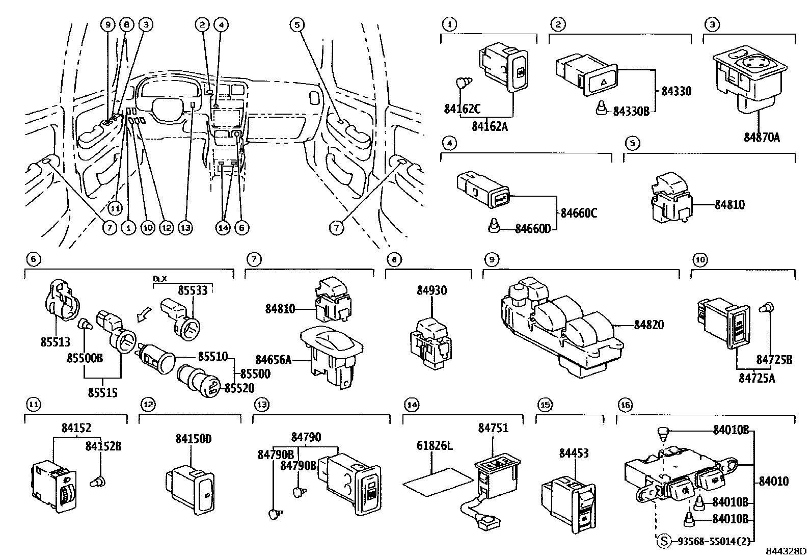 Toyota HILUX 开关和继电器和ECU EPC diagram — 844328D