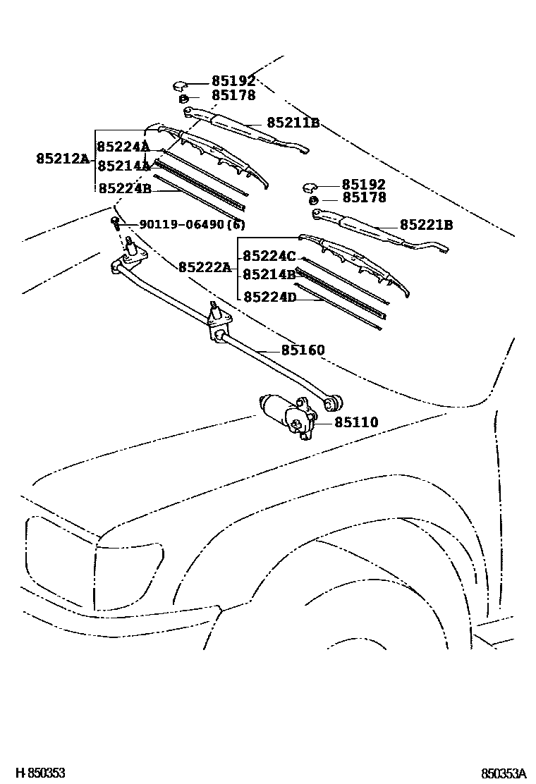 Toyota HILUX 挡风玻璃刮水器 EPC diagram — 850353A