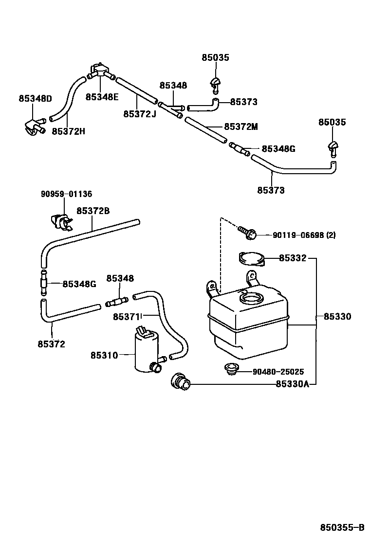 Toyota HILUX 挡风玻璃清洗器 EPC diagram — 850355B