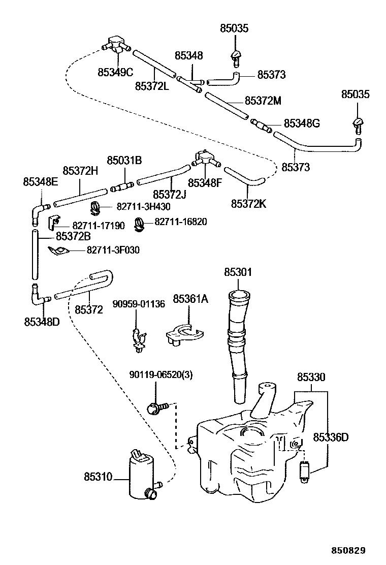 Toyota HILUX 挡风玻璃清洗器 EPC diagram — 850829
