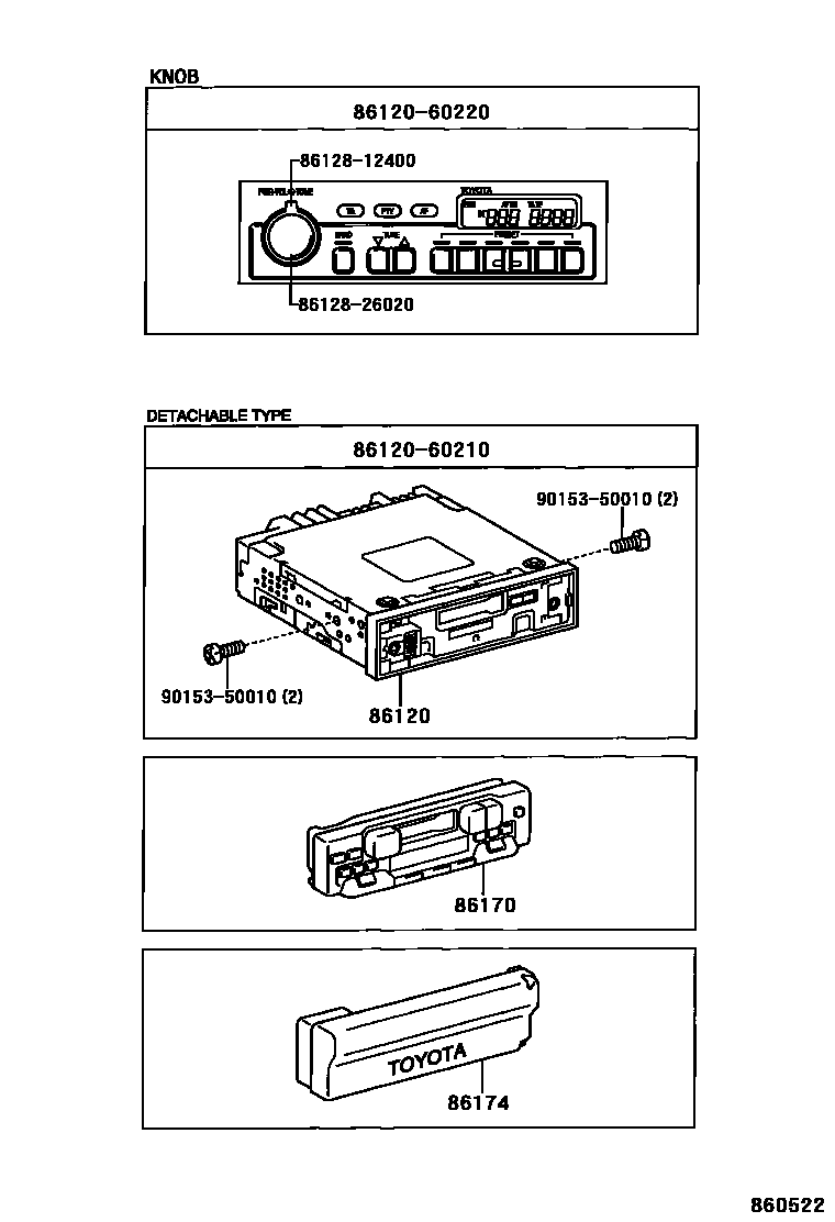 Toyota HILUX 收音机、放大器和冷凝器 EPC diagram — 860522