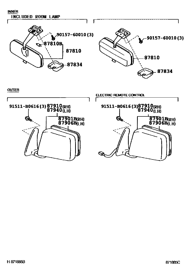 Toyota HILUX 后视镜 EPC diagram — 871885C