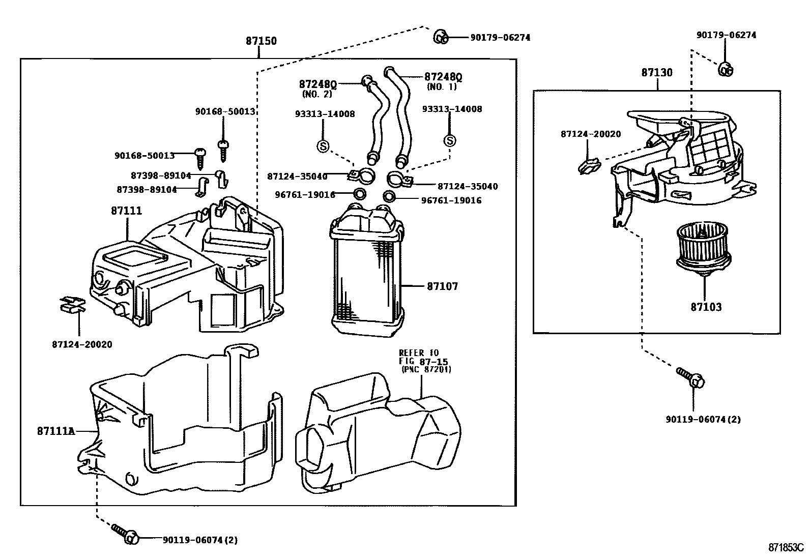 Toyota HILUX 暖风和空调系统 - 加热装置和鼓风机 EPC diagram — 871853C