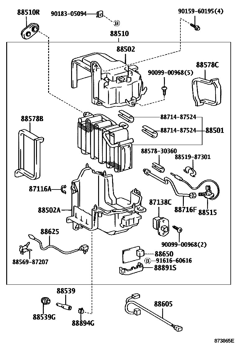 Toyota HILUX 暖风和空调系统 - 冷却器组件 EPC diagram — 873865E
