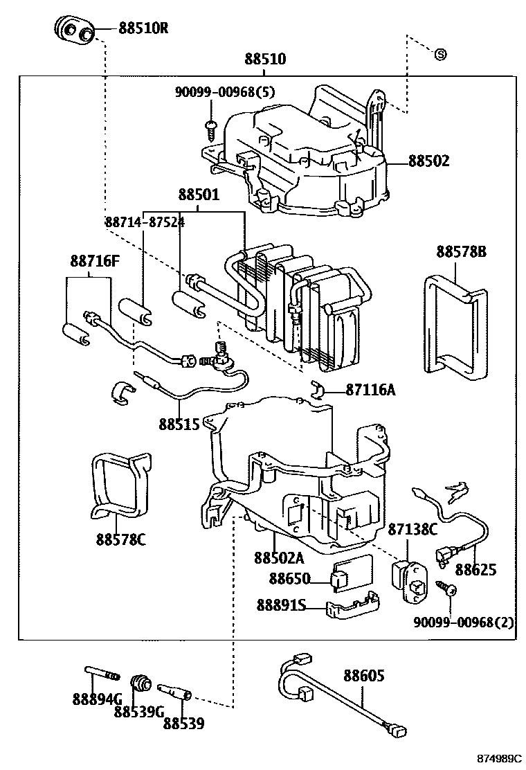 Toyota HILUX 暖风和空调系统 - 冷却器组件 EPC diagram — 874989C