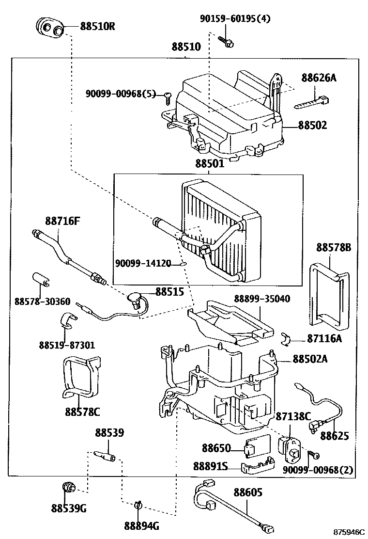 Toyota HILUX 暖风和空调系统 - 冷却器组件 EPC diagram — 875946C