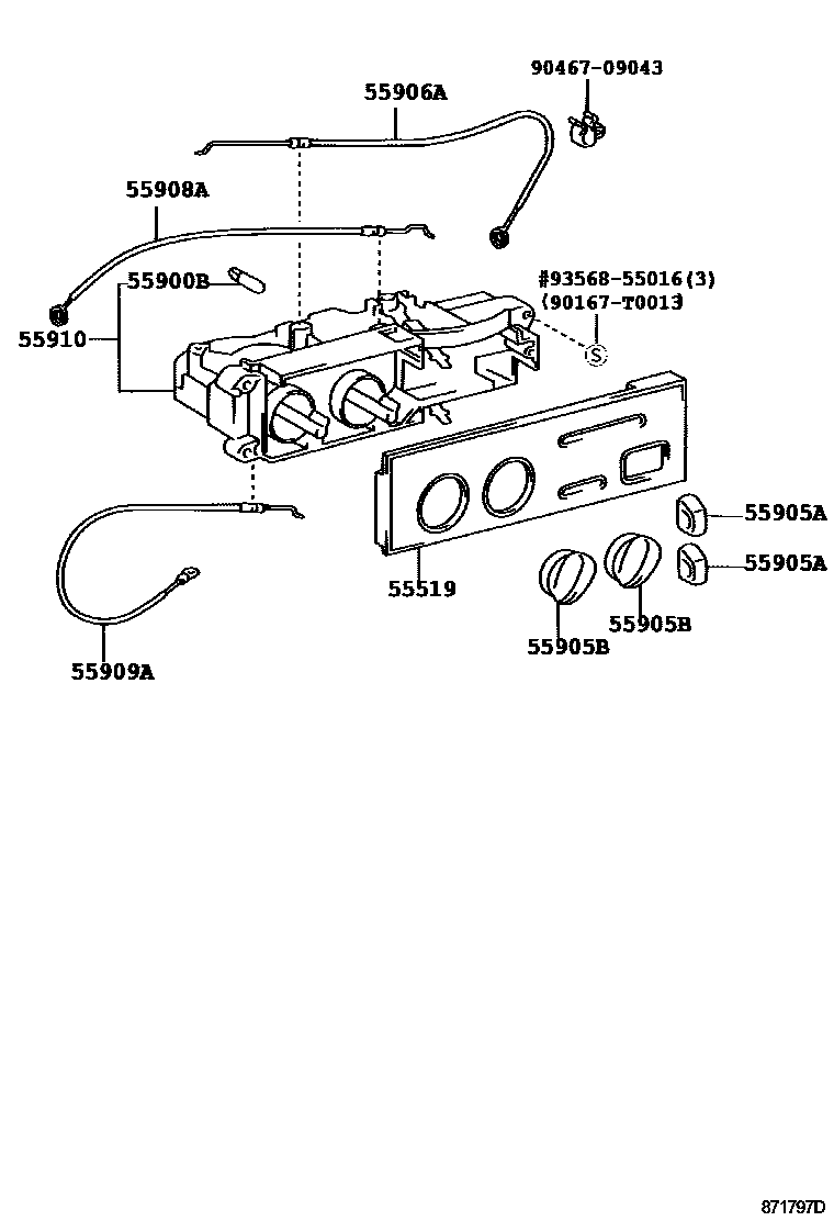 Toyota HILUX 暖风和空调系统 - 控制器和风管 EPC diagram — 871797D