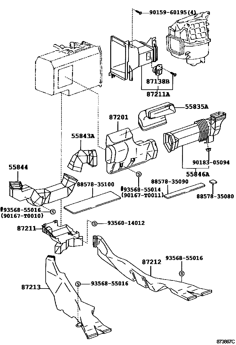 Toyota HILUX 暖风和空调系统 - 控制器和风管 EPC diagram — 873867C
