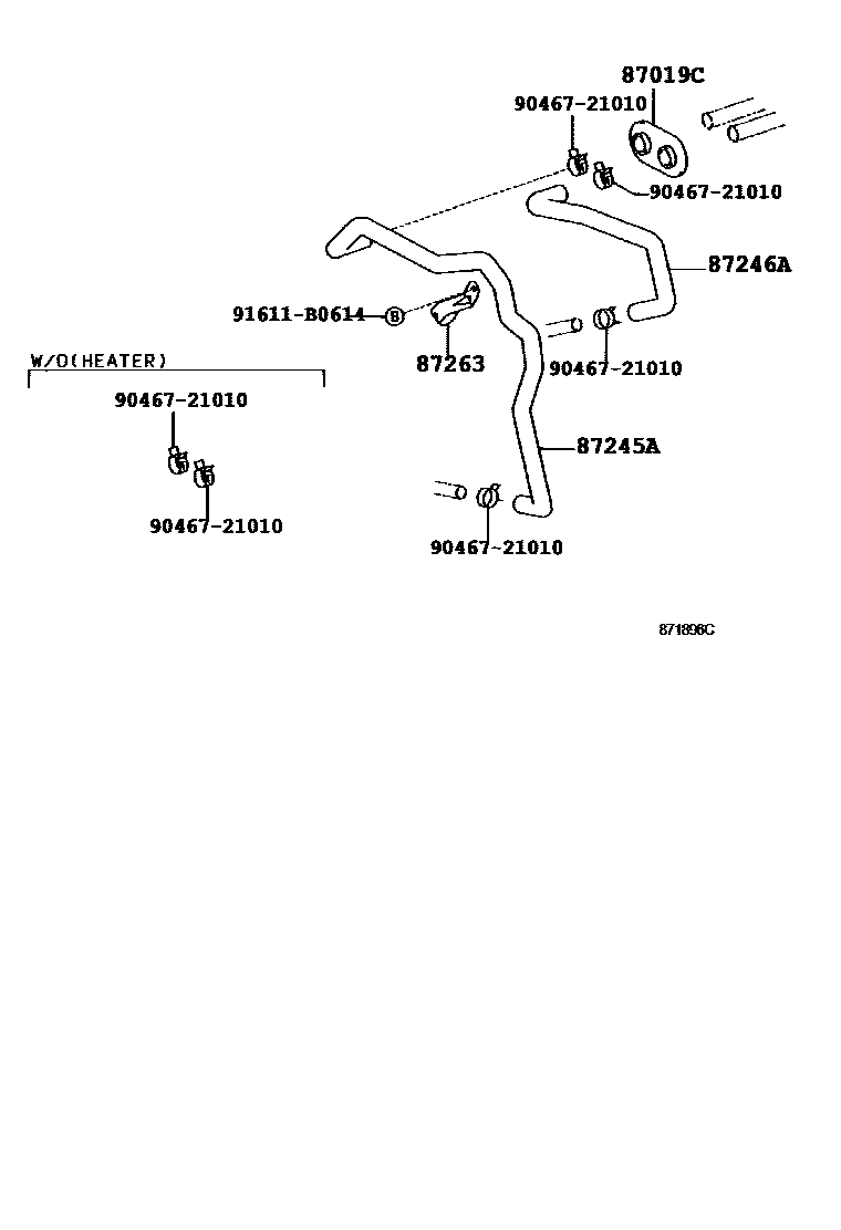 Toyota HILUX 暖风和空调系统 - 水管 EPC diagram — 871896C