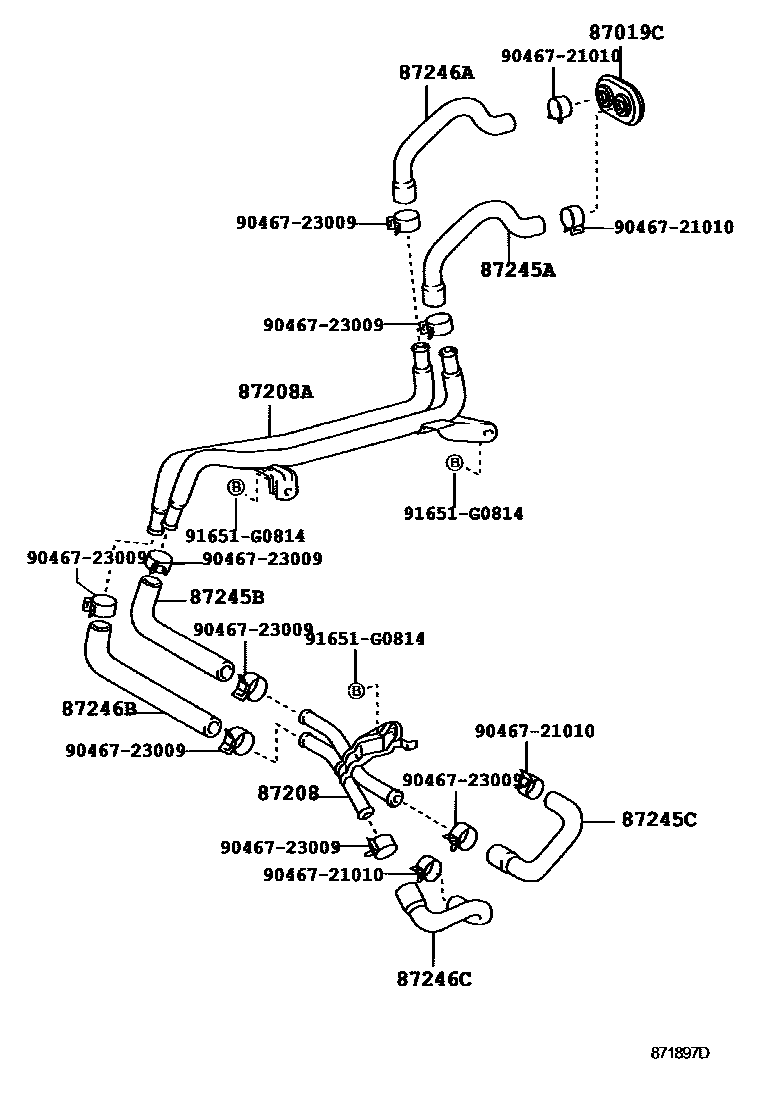 Toyota HILUX 暖风和空调系统 - 水管 EPC diagram — 871897D