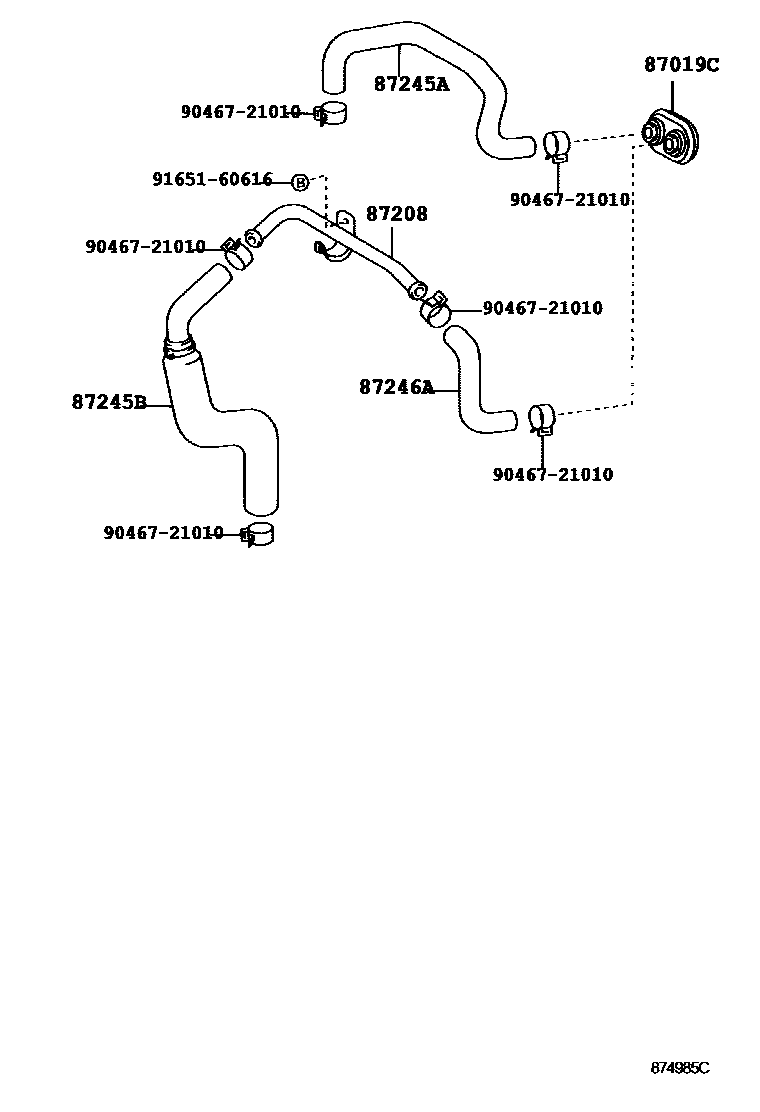 Toyota HILUX 暖风和空调系统 - 水管 EPC diagram — 874985C