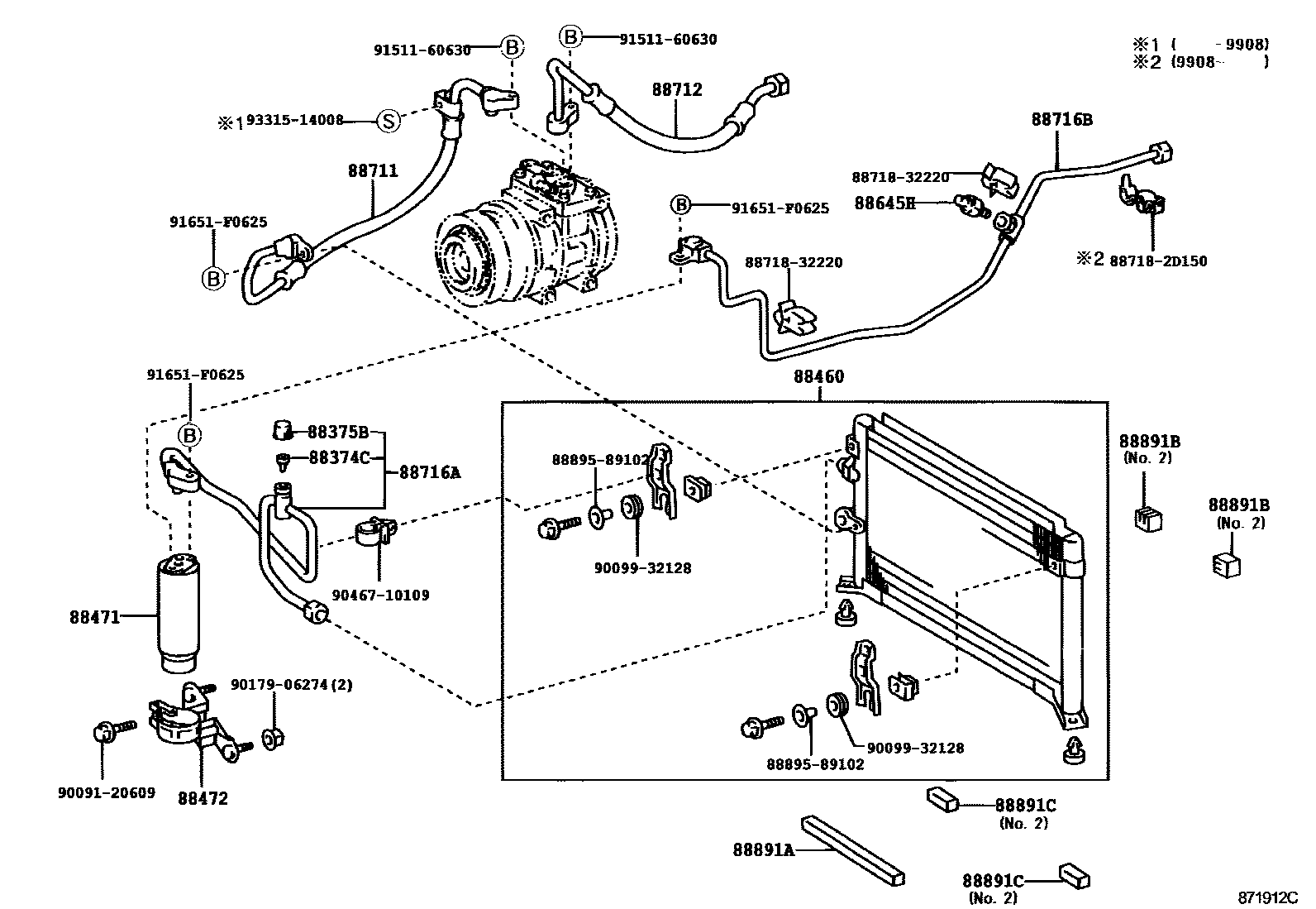 Toyota HILUX Heating & Air Conditioning - Cooler Piping EPC diagram — 871912C