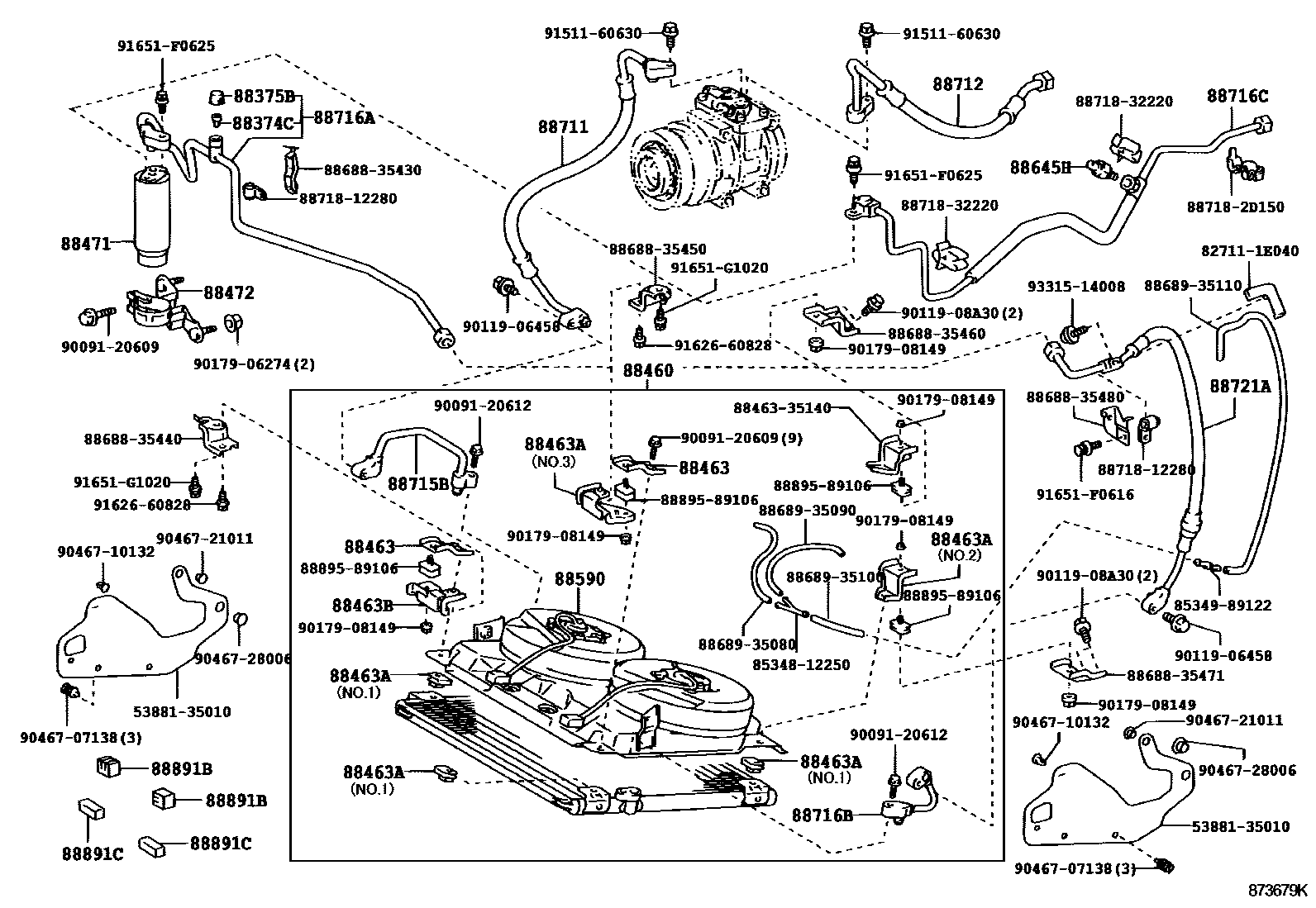 Toyota HILUX Heating & Air Conditioning - Cooler Piping EPC diagram — 873679K