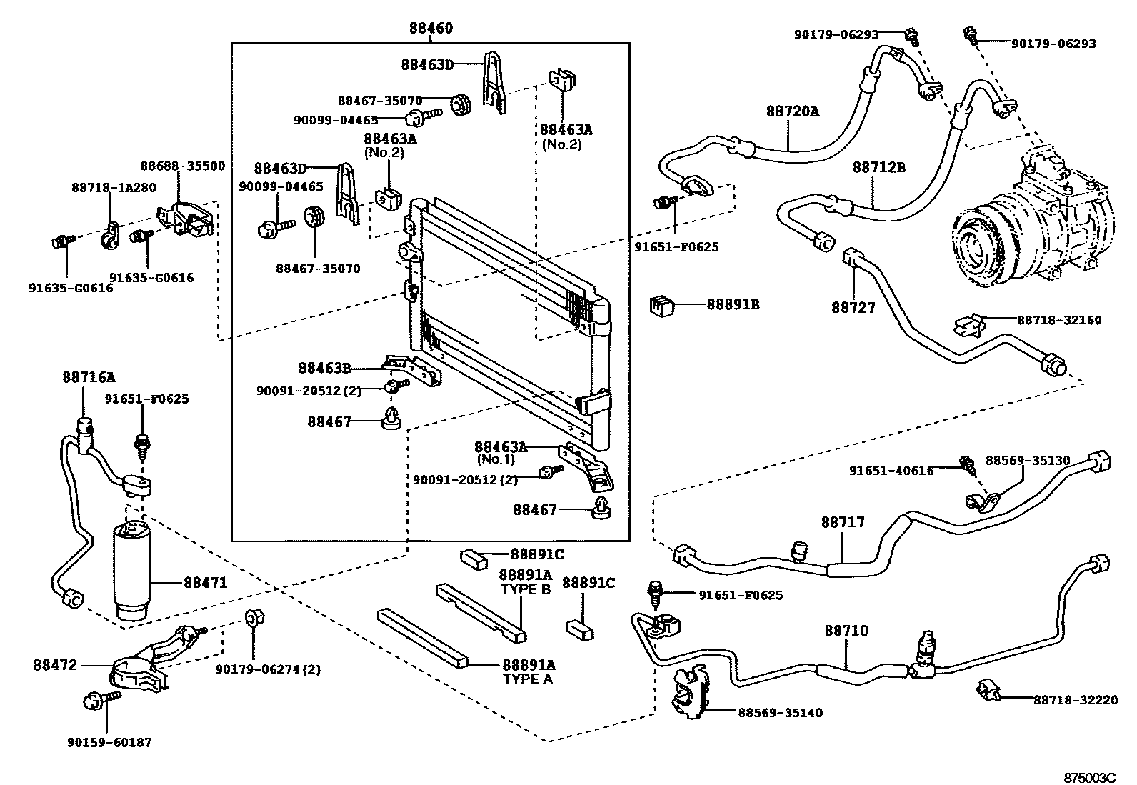 Toyota HILUX Heating & Air Conditioning - Cooler Piping EPC diagram — 875003C