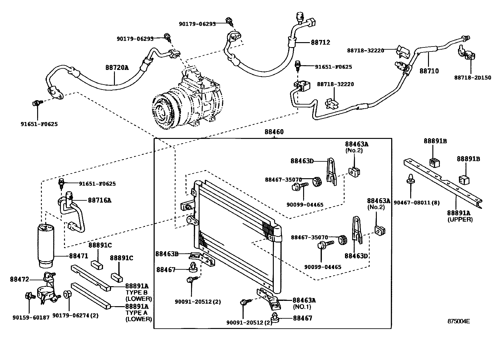 Toyota HILUX Heating & Air Conditioning - Cooler Piping EPC diagram — 875004E