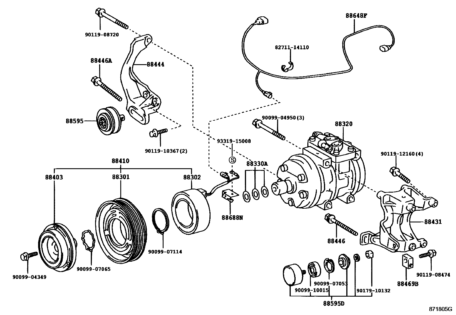 Toyota HILUX Heating & Air Conditioning - Compressor EPC diagram — 871805G