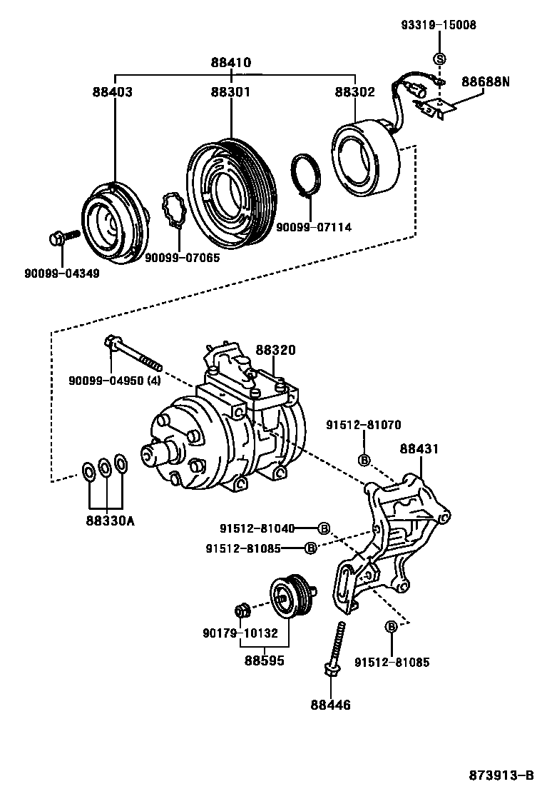Toyota HILUX Heating & Air Conditioning - Compressor EPC diagram — 873913B