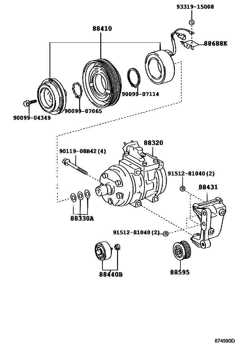 Toyota HILUX Heating & Air Conditioning - Compressor EPC diagram — 874990D