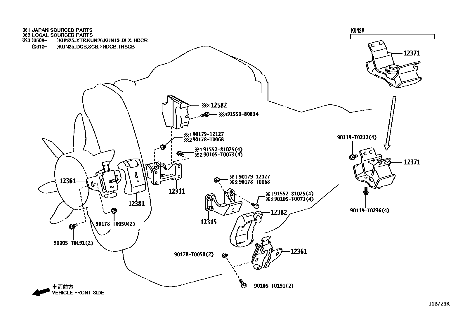 Toyota HILUX Engine Mounting EPC diagram — 113729K