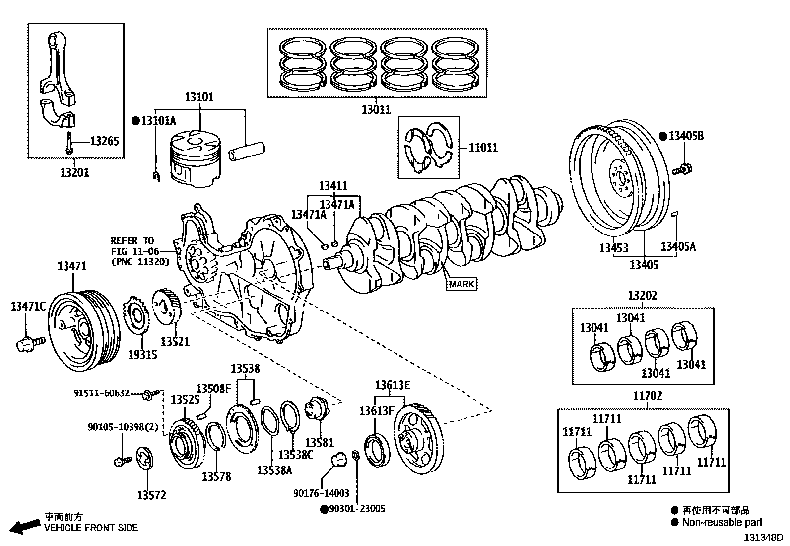 Toyota HILUX Crankshaft & Piston EPC diagram — 131348D