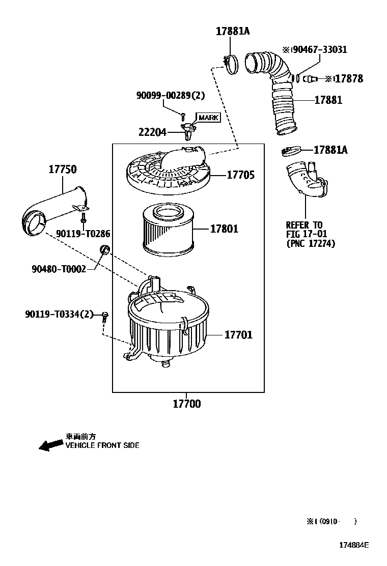 Toyota HILUX Air Cleaner EPC diagram — 174884E