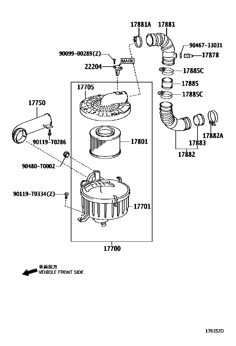 Toyota HILUX Air Cleaner EPC diagram — 176152D