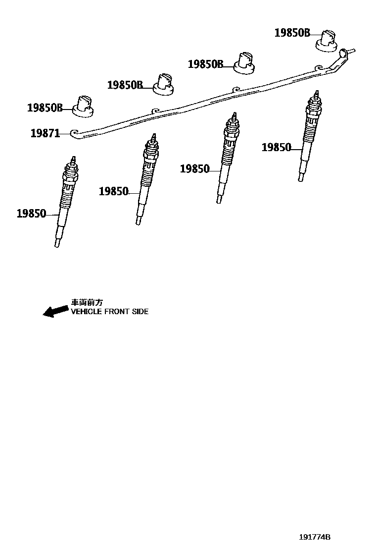 Toyota HILUX 点火线圈和火花塞 EPC diagram — 191774B