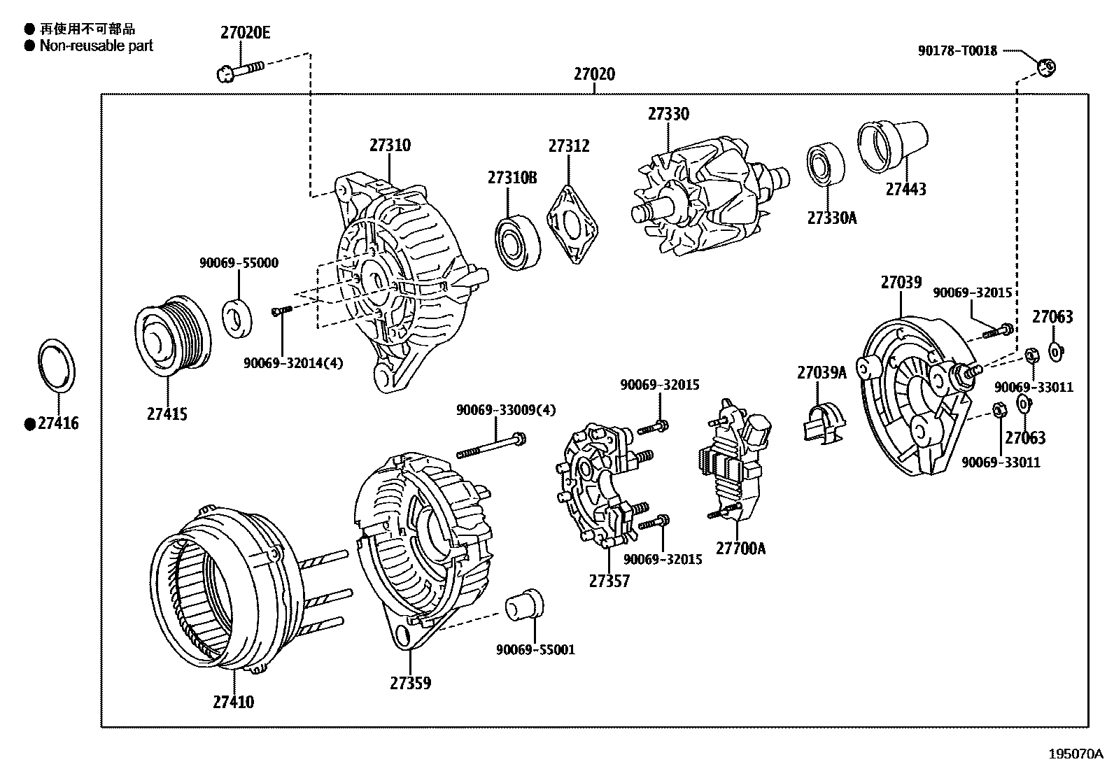 Toyota HILUX Alternator EPC diagram — 195070A