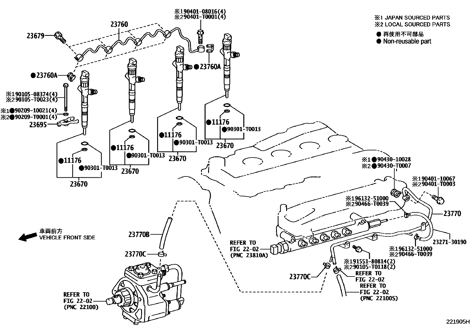 Toyota HILUX 喷油嘴 EPC diagram — 221905H