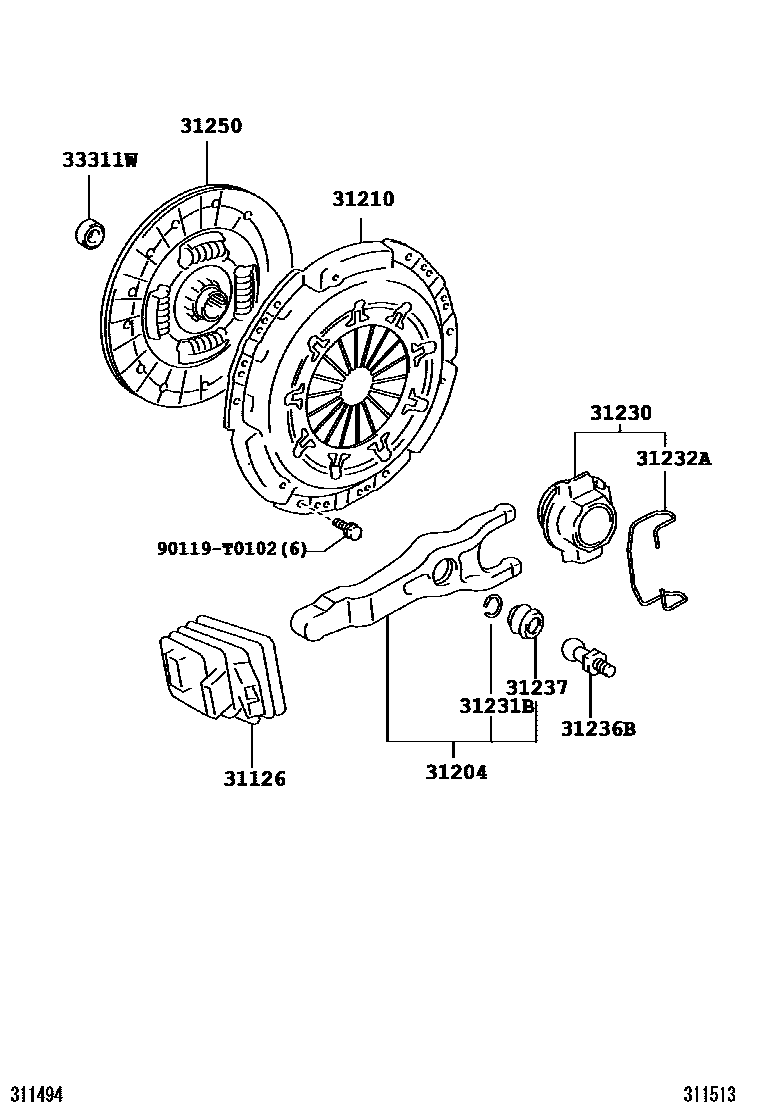 Toyota HILUX 离合器和分离叉 EPC diagram — 311513