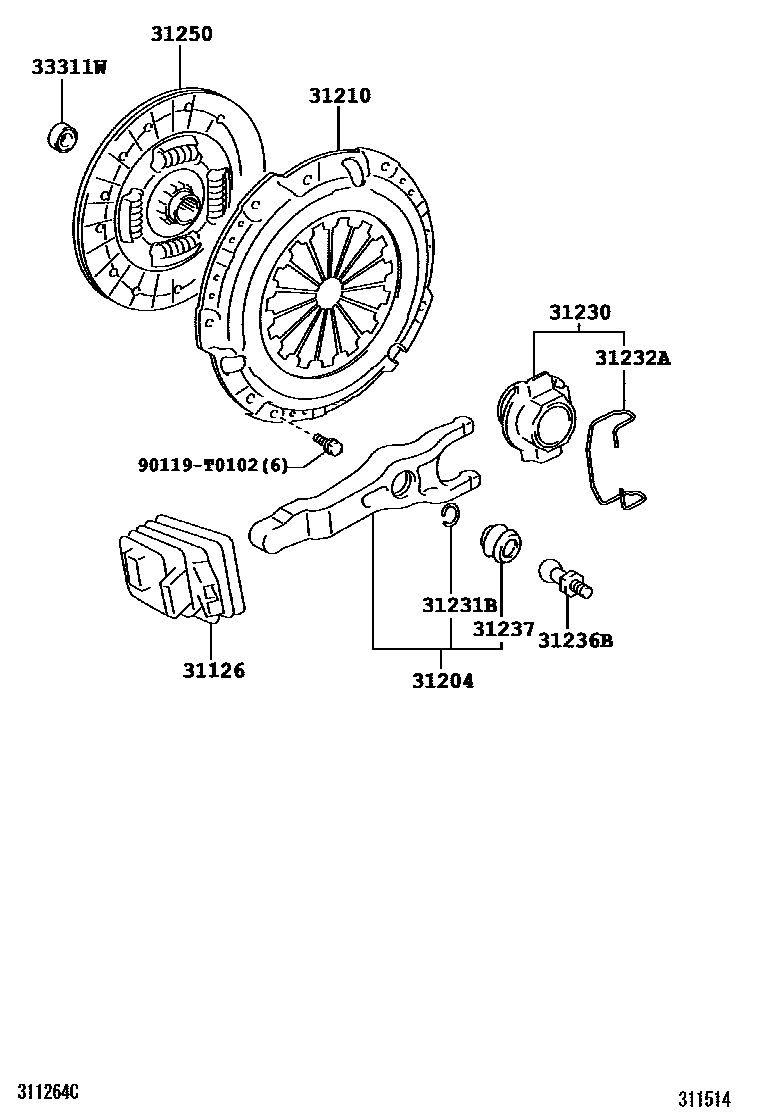 Toyota HILUX 离合器和分离叉 EPC diagram — 311514