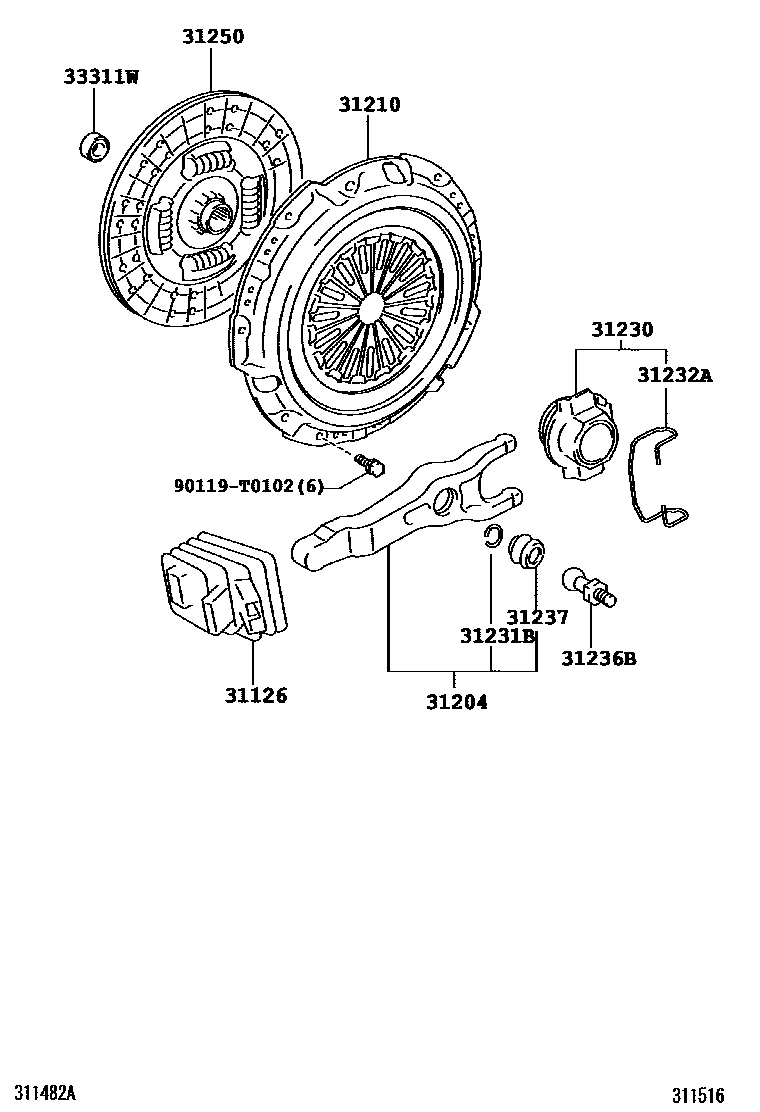 Toyota HILUX 离合器和分离叉 EPC diagram — 311516