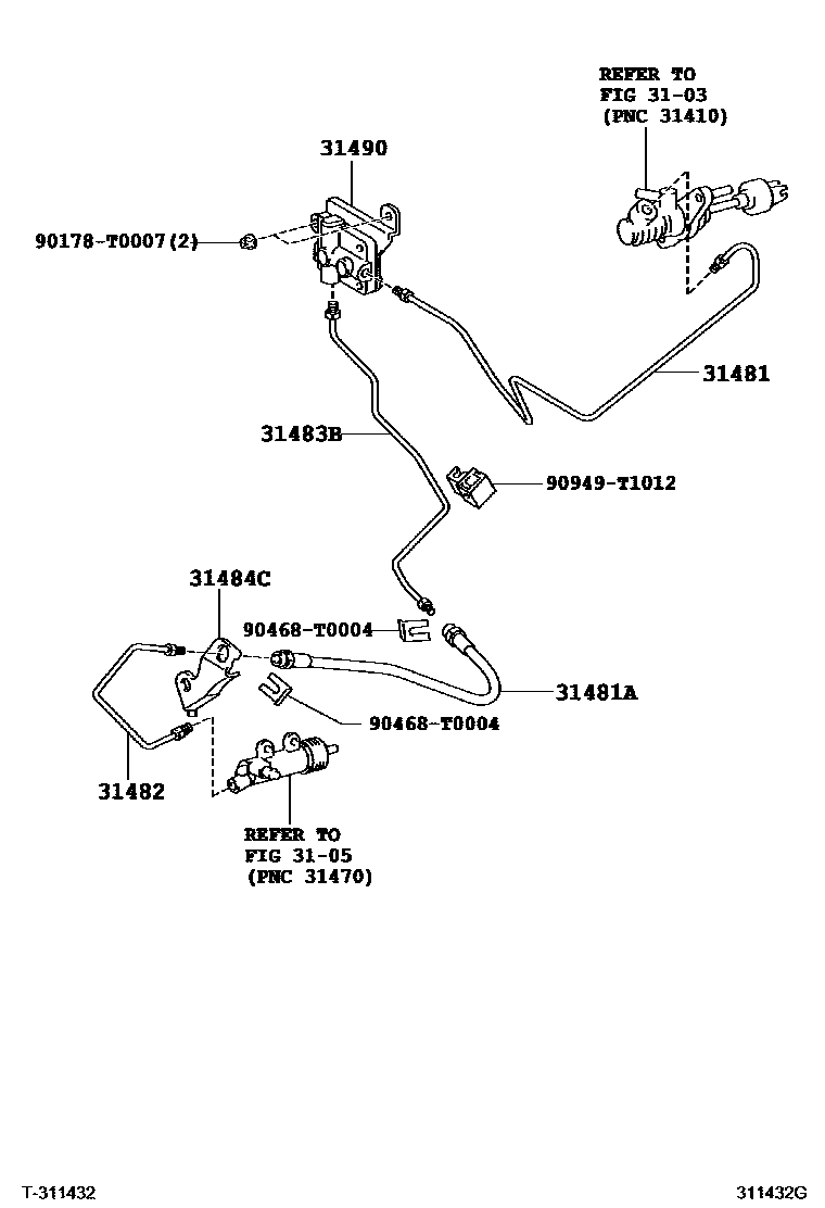 Toyota HILUX 离合器踏板和挠性软管 EPC diagram — 311432G