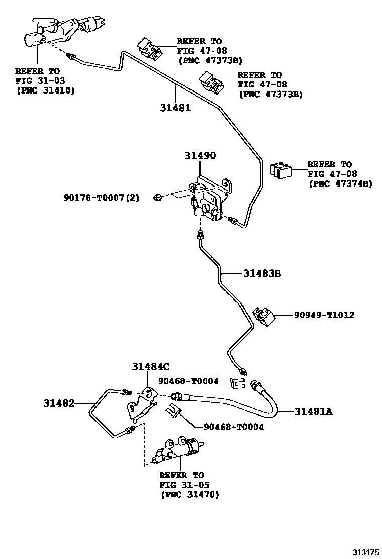 Toyota HILUX 离合器踏板和挠性软管 EPC diagram — 313175