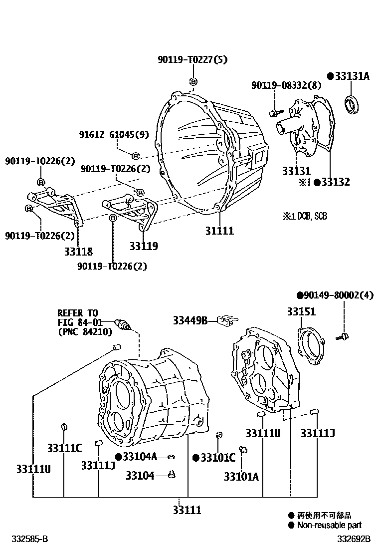 Toyota HILUX 离合器壳和变速器壳(MTM) EPC diagram — 332692B