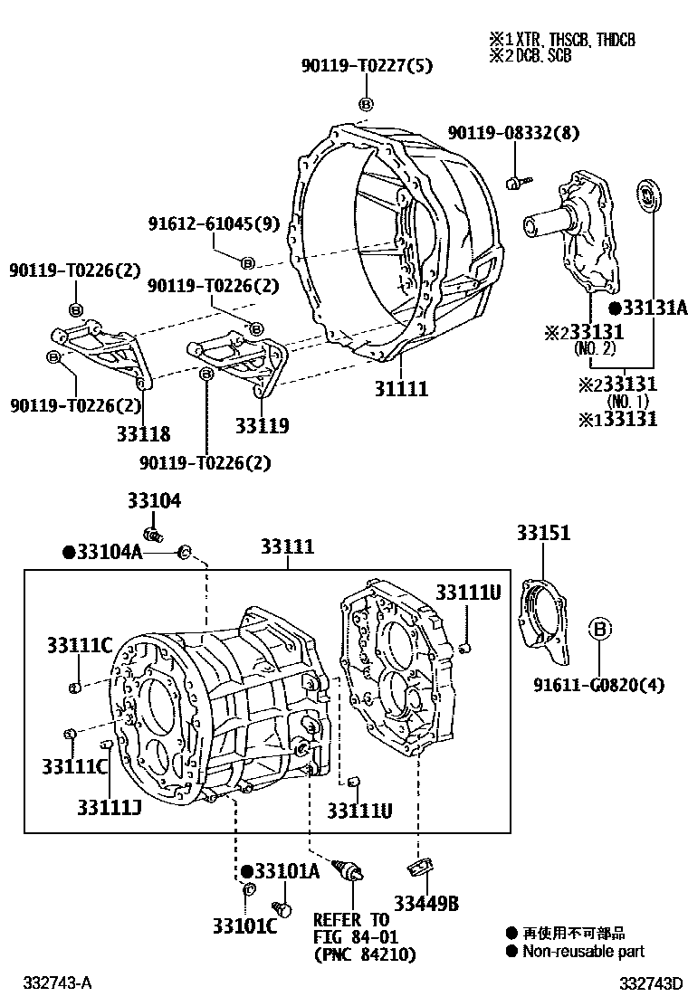 Toyota HILUX 离合器壳和变速器壳(MTM) EPC diagram — 332743D