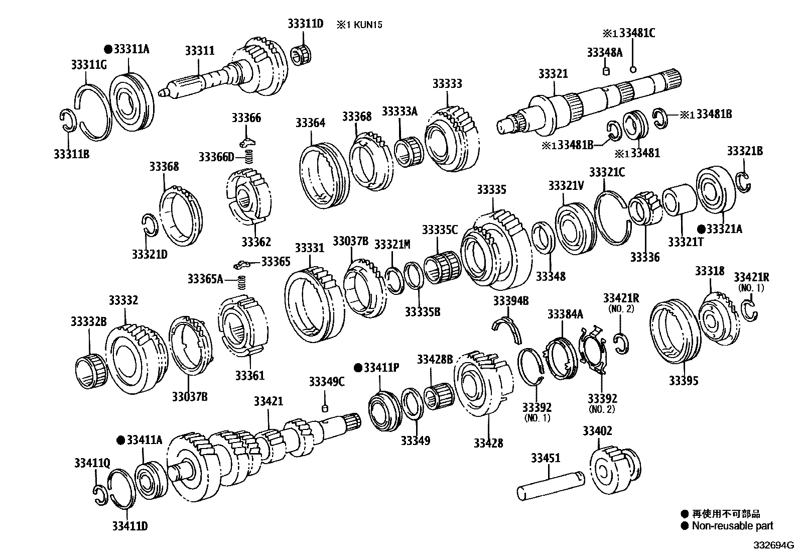 Toyota HILUX 变速器齿轮(MTM) EPC diagram — 332694G
